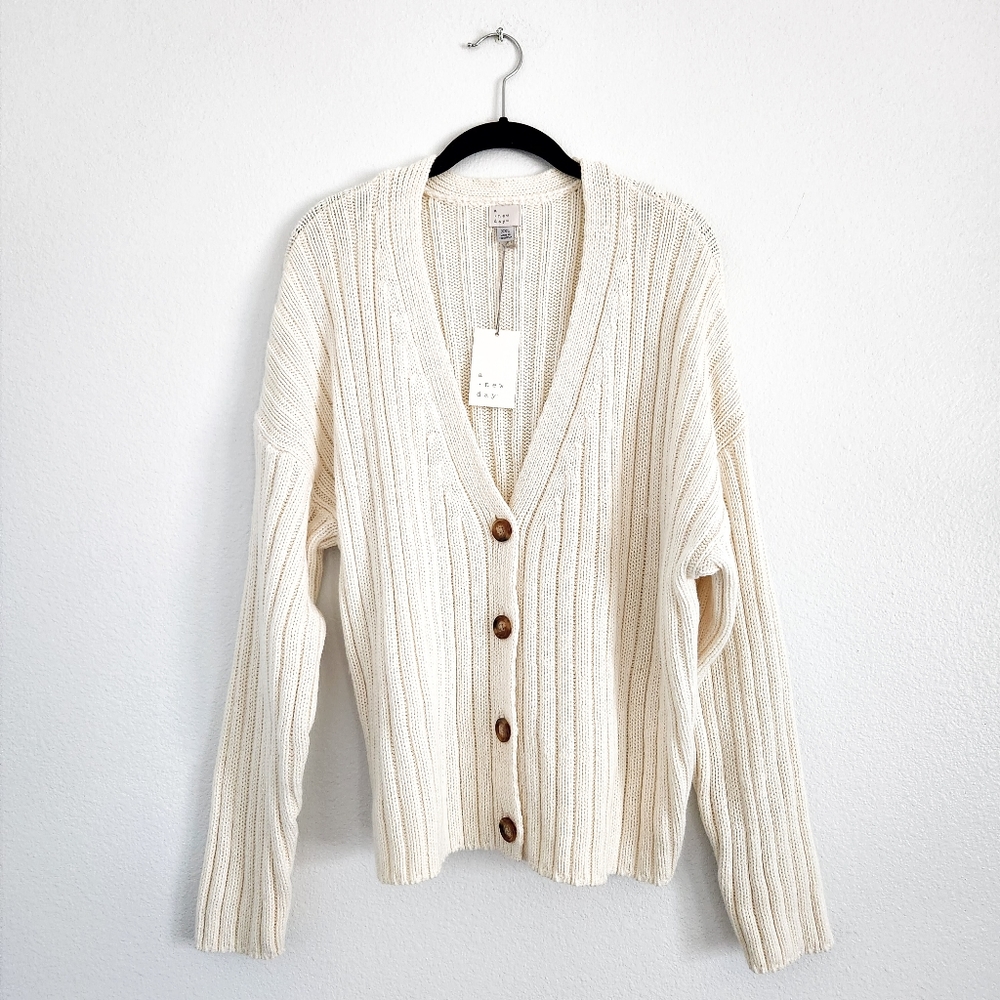 A New Day Button Up Cream Cable Knit Ribbed Cardigan XXL
